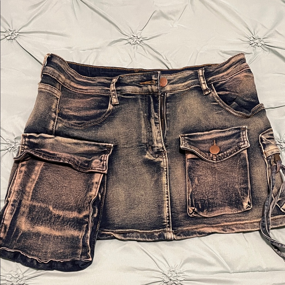 Fashion Nova Dark Blue Denim Skirt